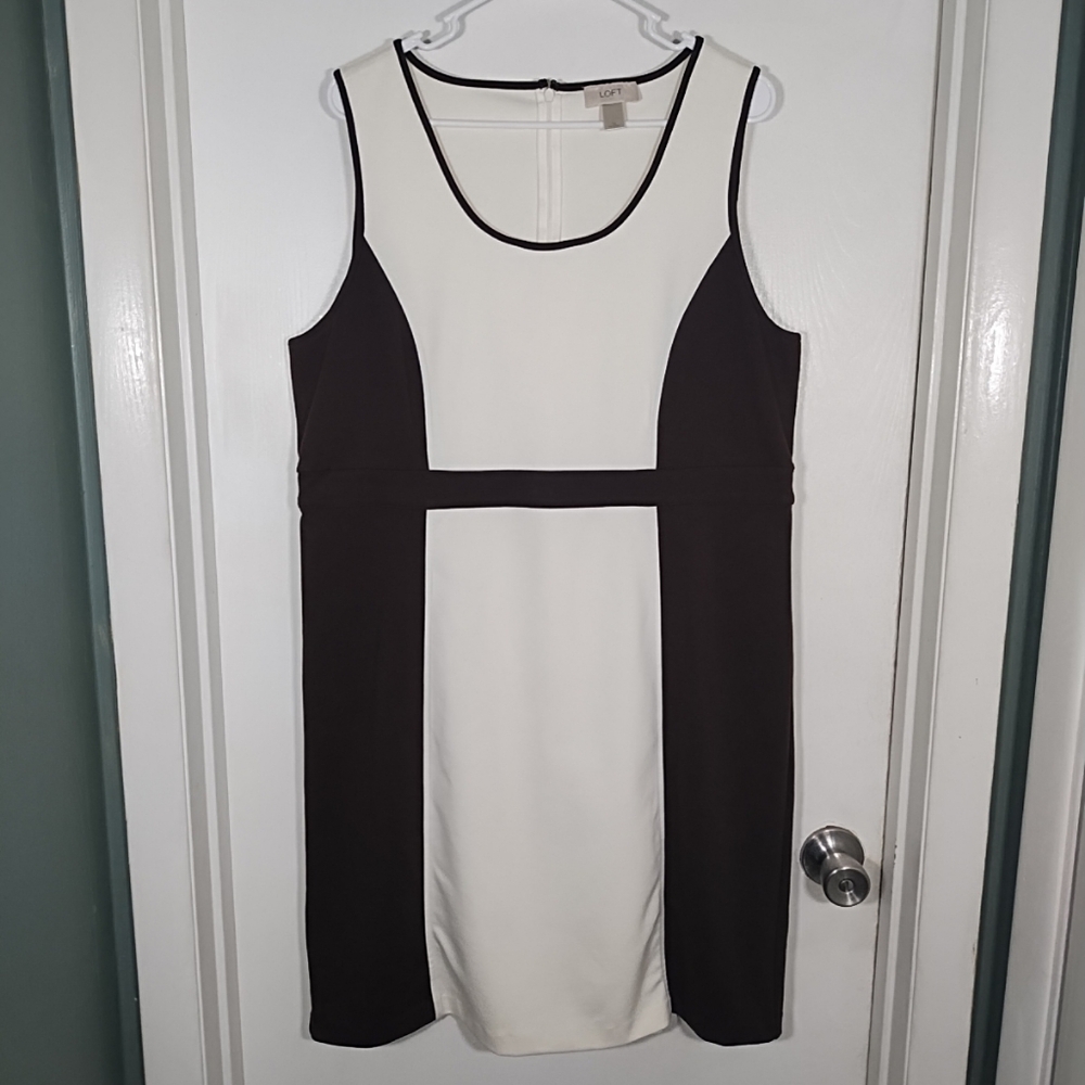 Ann Taylor Loft Womens 16 Sheath Dress Brown Cream Colorblock Sleeveless Classic